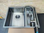 Spoelbak 1 - 1/2 + keukenkraan uittrekbare uitloop Gun Metal, Ophalen of Verzenden, Nieuw, 25 tot 50 cm, Minder dan 100 cm
