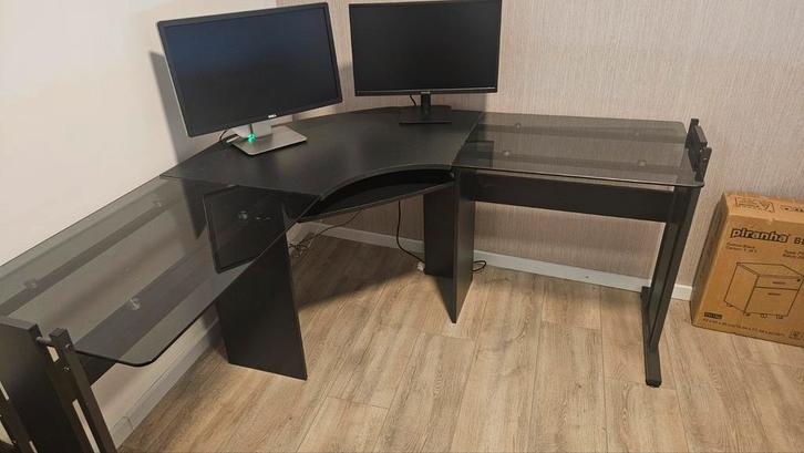 Hoekbureau zwart hout/glas, Huis en Inrichting, Bureaus, Ophalen