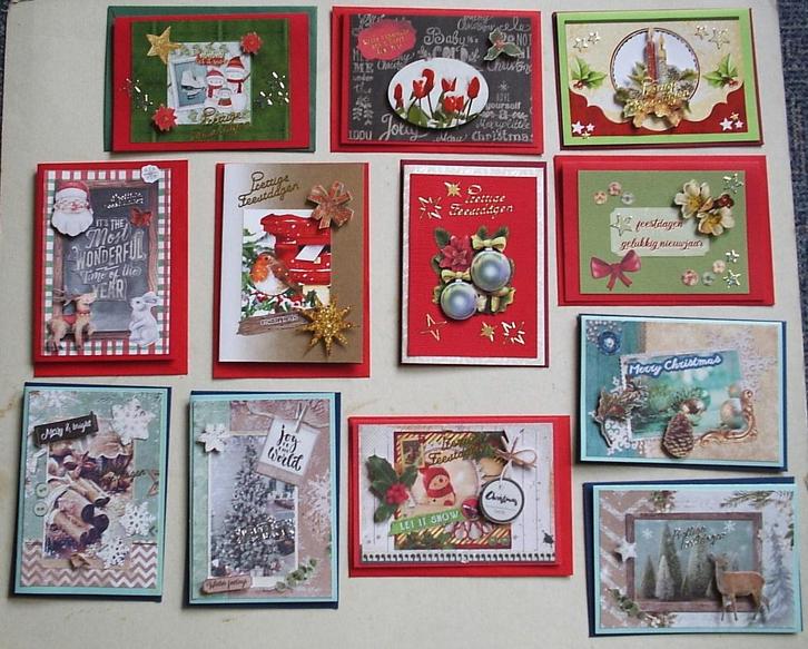 Set 25x zelfgemaakte kerstkaarten / wenskaarten kerst (v), Hobby en Vrije tijd, Kaarten | Zelfgemaakt, Nieuw, Kerst, Verzenden
