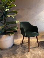 6 comfortabele eetkamerstoelen – pijnboompitgroen velours, Huis en Inrichting, Stoelen, Ophalen, Gebruikt, Overige kleuren, Stof