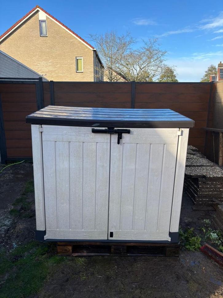 Keter opbergbox tuin Houtlook 2 stuks €35 per stuk, Tuin en Terras, Bergingen en Tuinkasten, Gebruikt, Overige typen, Kunststof