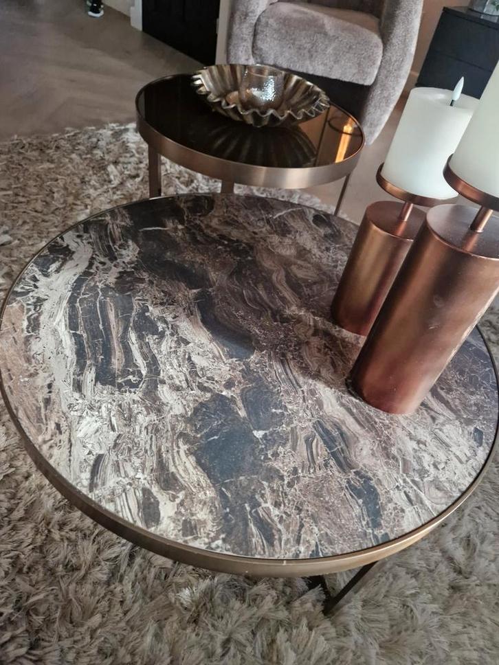 Salontafels - Set van 2, Huis en Inrichting, Tafels | Salontafels, Gebruikt, Minder dan 50 cm, 50 tot 100 cm, Rond, Glas, Metaal