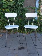 Set van twee lichtgrijze vintage formica buisframe keukensto, Huis en Inrichting, Stoelen, Ophalen, Zo goed als nieuw, Grijs, Twee