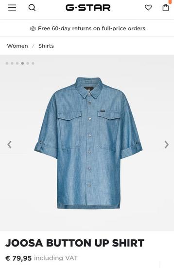 G-star blouse 'Joosa button up' maat M blauw nieuw! beschikbaar voor biedingen