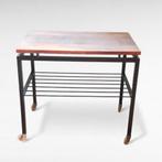 Vintage design serveertrolley teakhoutfineer metalen frame, 45 tot 60 cm, Gebruikt, Metaal of Aluminium, Rechthoekig