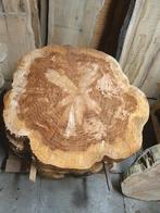 Boomstamschijf rond grillig decoratie tafel wood sequoia eik, Rond, Ophalen of Verzenden, Zo goed als nieuw