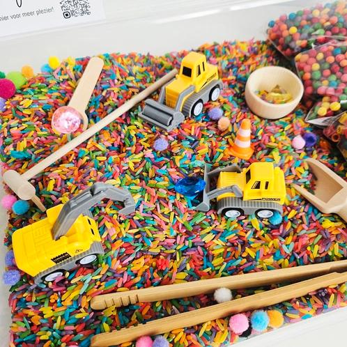 Speelrijst pakket XL Bouwplaats - sensorisch speelgoed, Kinderen en Baby's, Speelgoed | Educatief en Creatief, Ophalen of Verzenden
