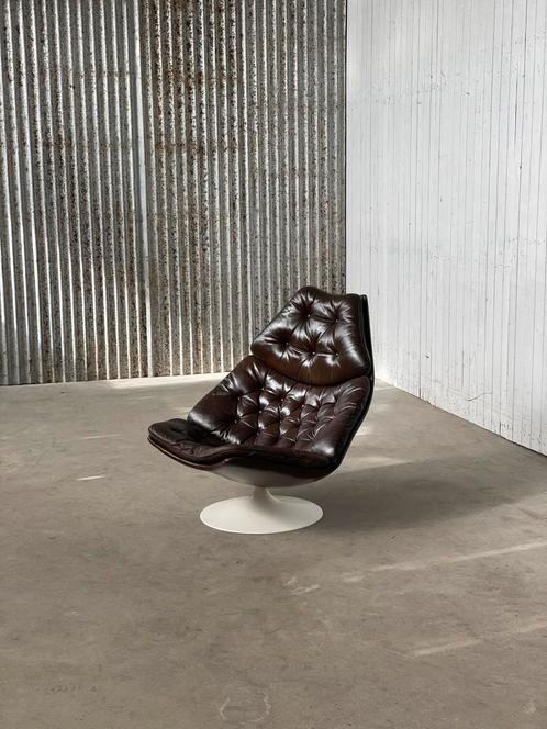 Lounge Fauteuil F588 Geoffrey Harcourt Artifort 1960 design, Huis en Inrichting, Stoelen, Zo goed als nieuw, Eén, Leer, Bruin