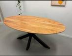 HSM collection Ovale eettafel met stalen matrixpoot, Huis en Inrichting, Tafels | Eettafels, Ophalen, Teakhout, 50 tot 100 cm