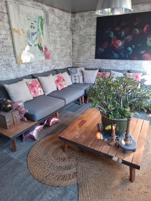 Loungeset compleet met tafel en kussens, Tuin en Terras, Tuinsets en Loungesets, Zo goed als nieuw, Rvs, Ophalen of Verzenden
