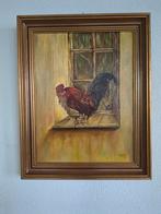Olieverfschilderij Haan op Doek met Lijst, Antiek en Kunst, Kunst | Schilderijen | Klassiek, Ophalen