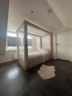 Steigerhouten Hemelbed met verstelbare lattenbodem, Huis en Inrichting, Ophalen, 90 cm, Eenpersoons, Bruin