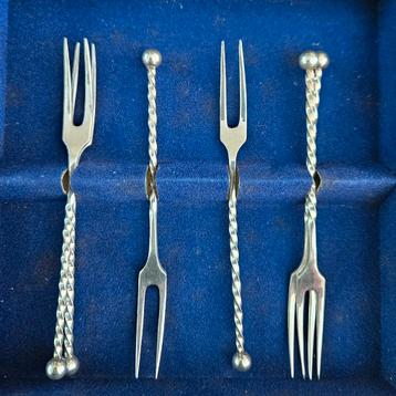 6 antieke coctailvorkjes of tapasvorkjes (zilver of verzilve beschikbaar voor biedingen