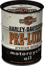 Harley Davidson motorcycle oil reclame spaarpot van metaal, Reclamebord, Info@deconoord.nl, Deco Noord, Nieuw