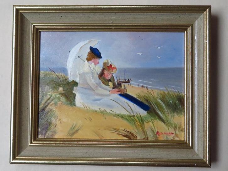 Rozemarijn - Strandgezicht - olieverf, Antiek en Kunst, Kunst | Schilderijen | Klassiek, Ophalen of Verzenden