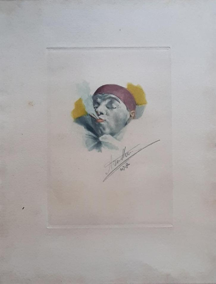 Armand Henrion – Zelfportret – Rokende Clown, Antiek en Kunst, Kunst | Litho's en Zeefdrukken, Ophalen of Verzenden
