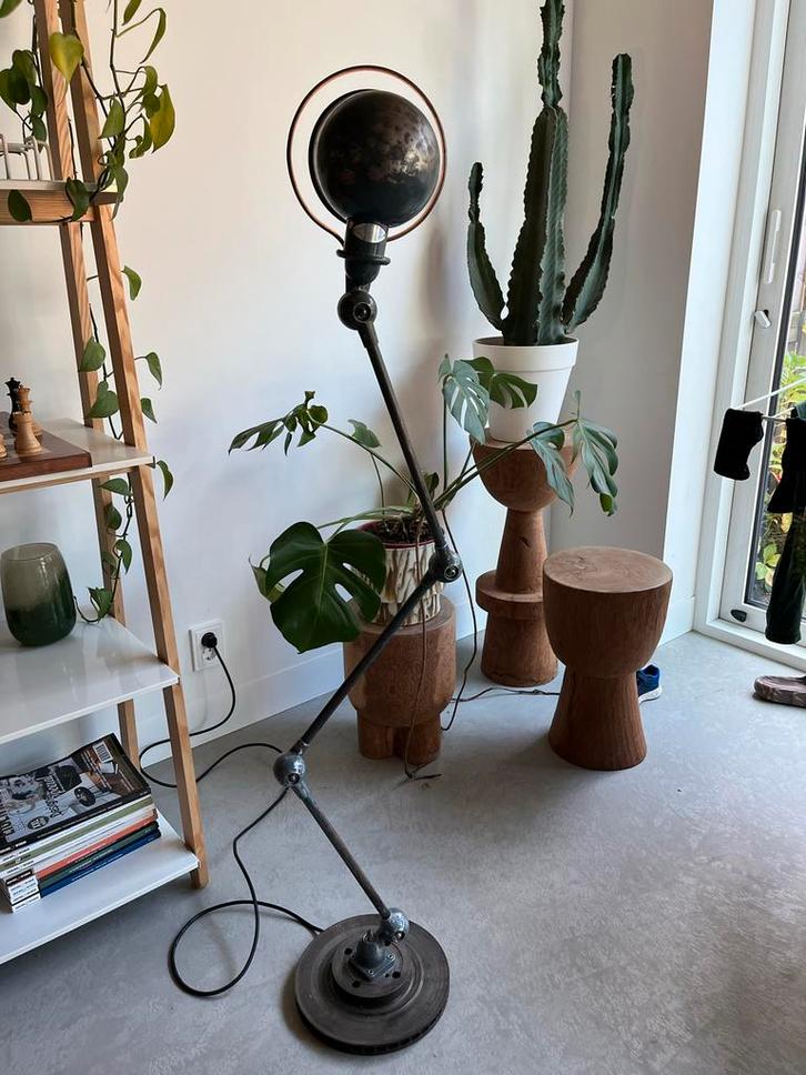 Vintage Jieldé Lamp - 3 Armen - Grijsgroen, Huis en Inrichting, Lampen | Vloerlampen, Gebruikt, 100 tot 150 cm, Metaal, Ophalen of Verzenden