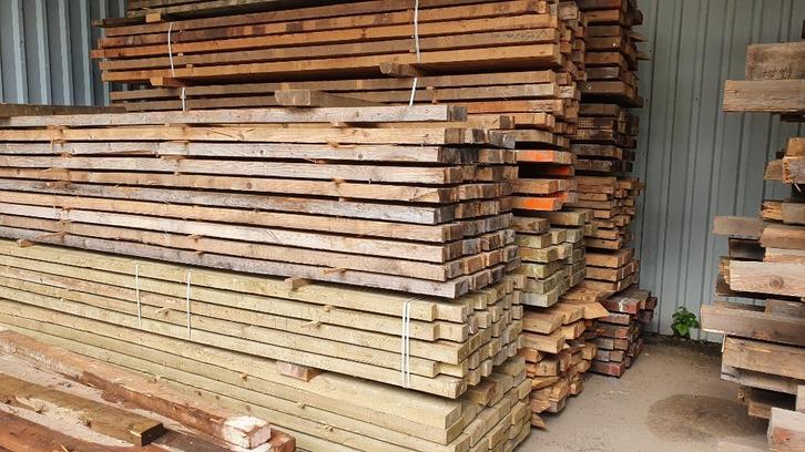 Balken, Gordingen, Kepers div maten geschaafd ongeschaafd, Doe-het-zelf en Verbouw, Hout en Planken, Gebruikt, Balk, Vuren, 300 cm of meer