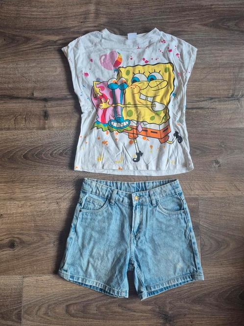 H&M set setje korte broek shorts met shirt korte mouwen 152, Kinderen en Baby's, Kinderkleding | Maat 152, Zo goed als nieuw, Meisje