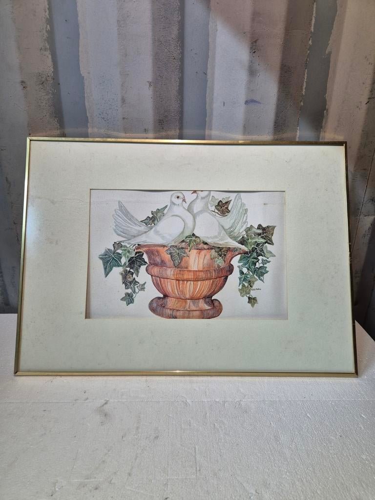 Lijst met schilderij van duiven - 70,5x50,5cm, Ophalen of Verzenden