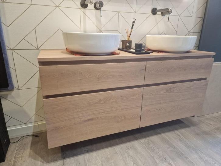 Massief eiken Houten badmeubel tbv waskom! 140cm, Huis en Inrichting, Badkamer | Badkamermeubels, Nieuw, Wastafelkast, Minder dan 100 cm