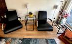 Twee Gelderland 5770 Fauteuils Zwart Leder, Huis en Inrichting, Fauteuils, Ophalen, Gebruikt, 75 tot 100 cm, Metaal