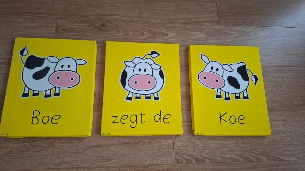 Schilderijtjes voor de baby- / peuterkamer - Koe, Ophalen of Verzenden, Zo goed als nieuw, Overige typen