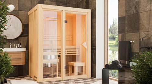 Energiezuinige sauna 155 X 122cm I 230V I Eenvoudige montage, Sport en Fitness, Sauna, Nieuw, Complete sauna, Fins of Traditioneel