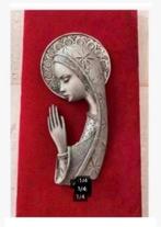 Tinnen Brocante Maria op fluwelen achtergrond 16 x 8 cm, Antiek en Kunst, Antiek | Religie, Ophalen of Verzenden