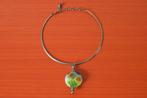 Retro vintage halsketting / glazen hanger aan spang, Sieraden, Tassen en Uiterlijk, Kettingen, Overige kleuren, Ophalen of Verzenden