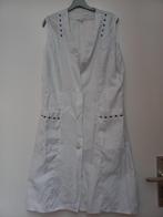 Witte keukenschort / schort met donkerblauw voor carnaval bv, Carnaval, Ophalen of Verzenden, Kleding, Maat 36 (S)
