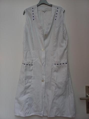 Witte keukenschort / schort met donkerblauw voor carnaval bv beschikbaar voor biedingen