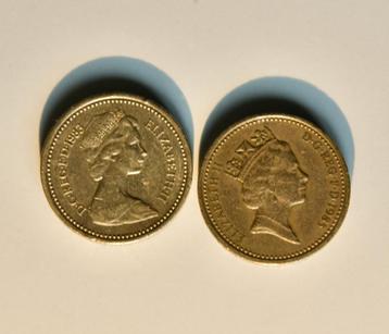 2 Britse 1 Pound munten, 1983 & 1985 Elizabeth ll beschikbaar voor biedingen