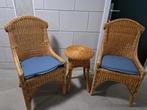 TUIN-BALKON-set riet 2 stoelen & tafel, 2xzitkussen, Ophalen, Zo goed als nieuw, 2 zitplaatsen