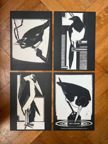 Kees Koeman - Vogels Black Edition - 4 wandkunstkaarten A4 beschikbaar voor biedingen