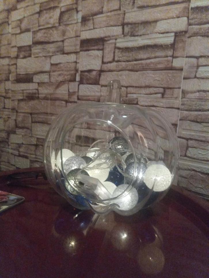 Glazen pompoen stolp met decoratieve lichtjes, Antiek en Kunst, Antiek | Woonaccessoires, Ophalen