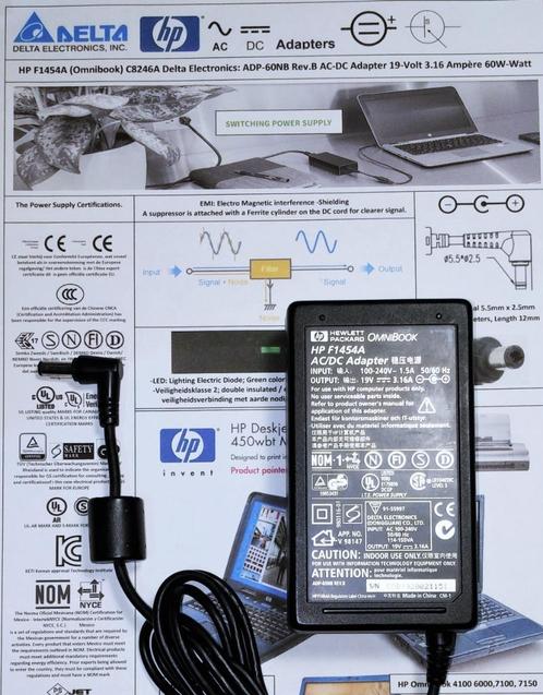 Delta ADP-60NB HP F1454A C8246A 19V 3.16A 60W Adapter Lader, Computers en Software, Laptop-opladers, Zo goed als nieuw, Ophalen of Verzenden