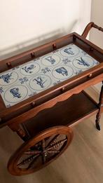 Vintage eikenhouten kar met tegels / barwagen, Ophalen, Zo goed als nieuw, 25 tot 50 cm, Rechthoekig