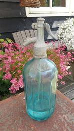 Oude spuitfles sodafles groen blauw glas, Ophalen of Verzenden