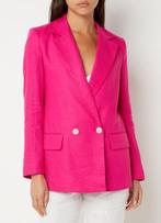 Mango double-breasted linnen blazer fuchsia rose maat L, Kostuum of Pak, Mango, Maat 42/44 (L), Nieuw