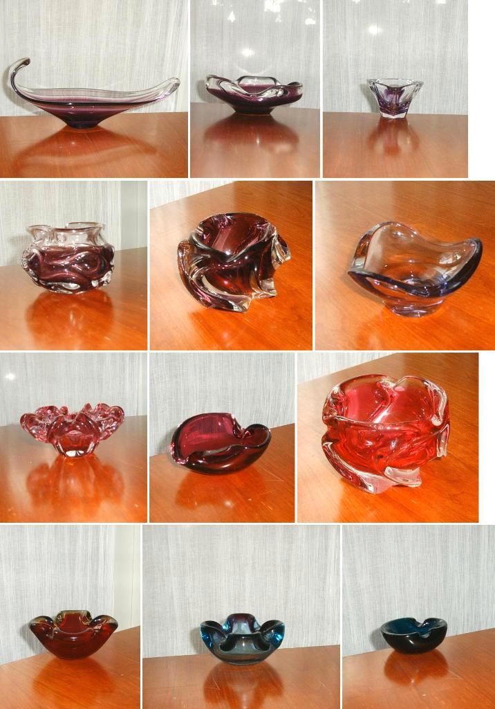 Verzameling retro glas / mid-century / schaal vaas paars ea, Verzamelen, Retro, Huis en Inrichting, Ophalen