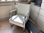 Fauteuil (wit leder met geborsteld aluminium frame), Ophalen, 75 tot 100 cm, Zo goed als nieuw, Metaal