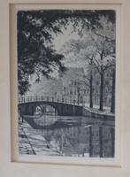 Antieke ets, Reguliersgracht A´dam, M. Langbroek, 1918-1985, Antiek en Kunst, Verzenden