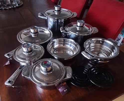 Pannenset, Huis en Inrichting, Keuken | Potten en Pannen, Nieuw, Pannenset, Rvs, Inductieplaat, Keramische plaat, Ophalen of Verzenden