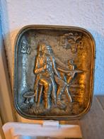 Zware koperen plaat man met paraplu., Antiek en Kunst, Antiek | Koper en Brons, Ophalen of Verzenden