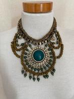 Vintage Statement ketting met groene steen, Sieraden, Tassen en Uiterlijk, Kettingen, Gebruikt, Ophalen of Verzenden, Groen, Overige materialen