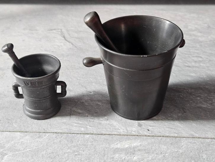 Antieke Tinnen Mortieren met Stamper - Set van 2, Antiek en Kunst, Antiek | Tin, Ophalen of Verzenden