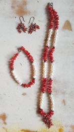 Ketting armband oorbellen van koraal en echte parels, Ophalen of Verzenden, Zo goed als nieuw, Overige materialen