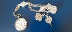Zilveren zakhorloge met tonketting, Antiek en Kunst, Antiek | Goud en Zilver, Ophalen of Verzenden