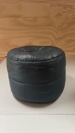Vintage leren poef donkerblauw 45 cm, Ophalen, Gebruikt, Leer, 50 tot 75 cm